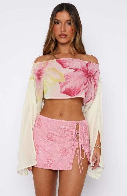 Goddess You Sequin Mini Skirt Pink