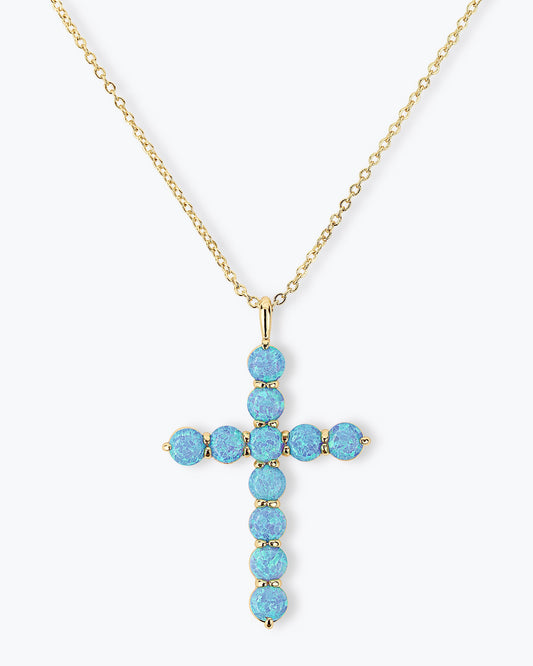 "Oh She Fancy" Cross Pendant - Gold|Blue Opal