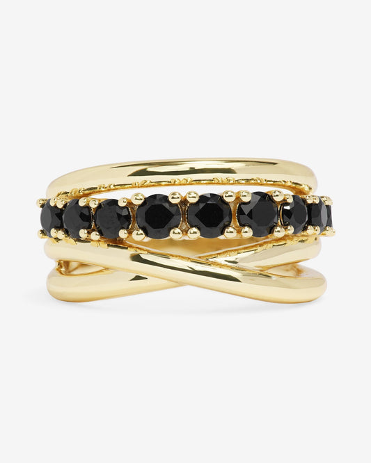 "Oh She Fancy" Stacked Diamond Ring - Gold|Black Diamondettes
