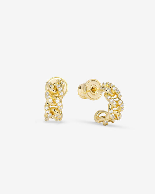 Pavé Julian Chain Huggies - Gold|White Diamondettes