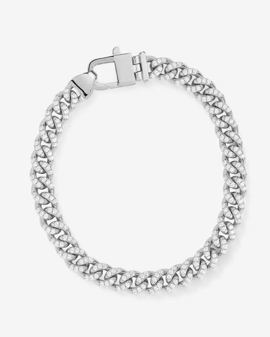 Pavé Julian Cuban Chain Bracelet 6.8mm - Silver|White Diamondettes