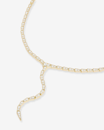 Pavé Serpent Lariat Necklace - Gold|White Diamondettes