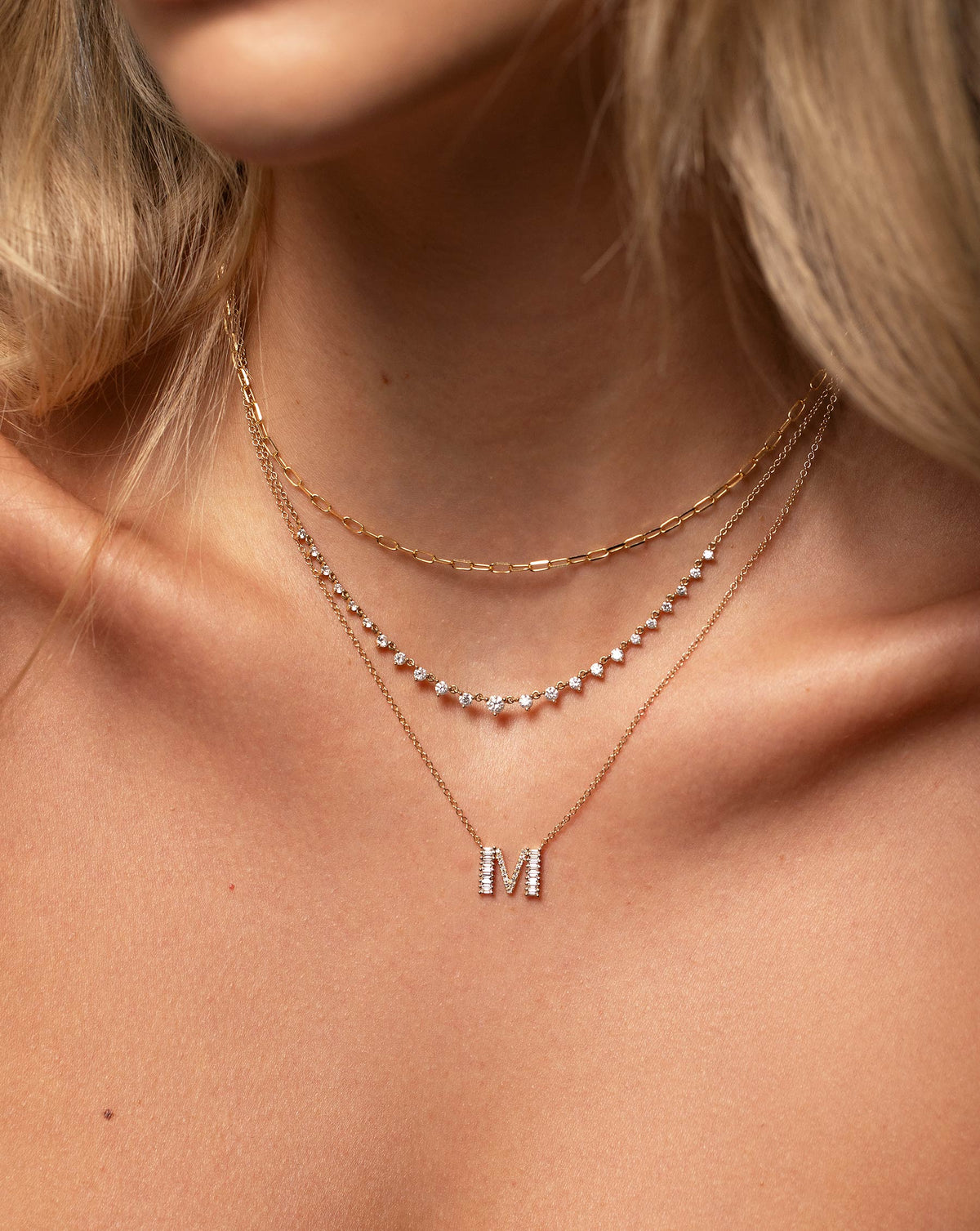 Baguette + Pavé Initial Necklace