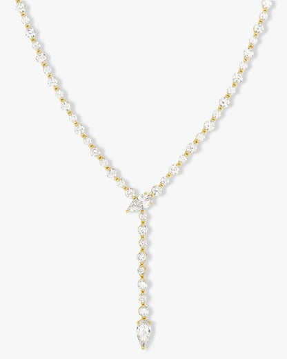 She's Arrived Lariat Tennis Necklace - Gold|White Diamondettes