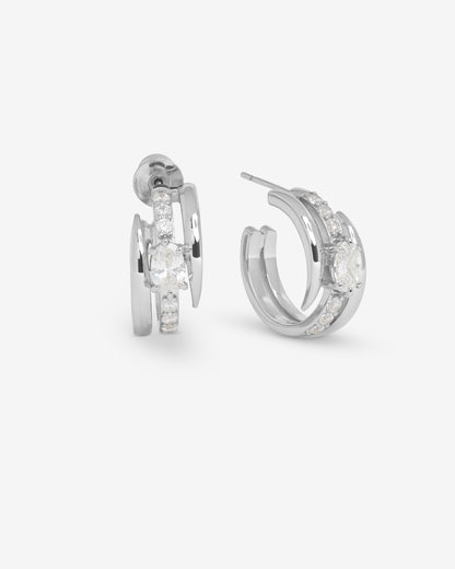 She's on Point Pavé Lasso Huggies - Silver|White Diamondettes
