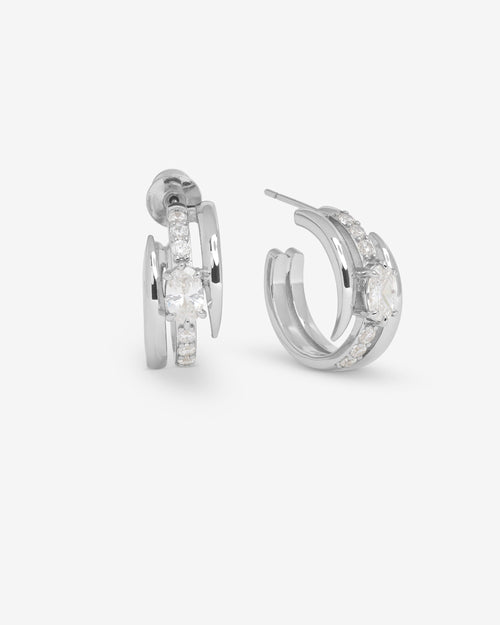 She's on Point Pavé Lasso Huggies - Silver|White Diamondettes