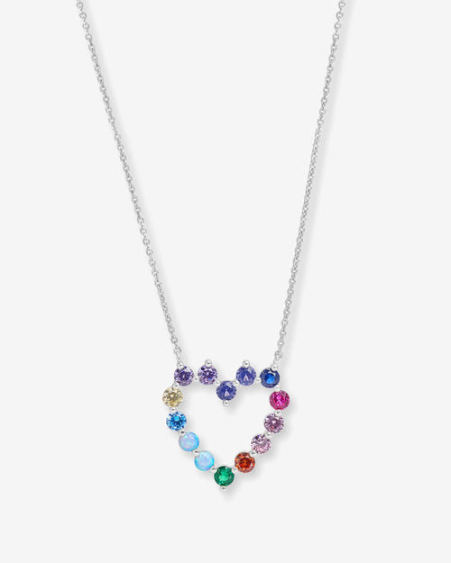 She's an Icon Small Heart Necklace - Silver|Multi Stone