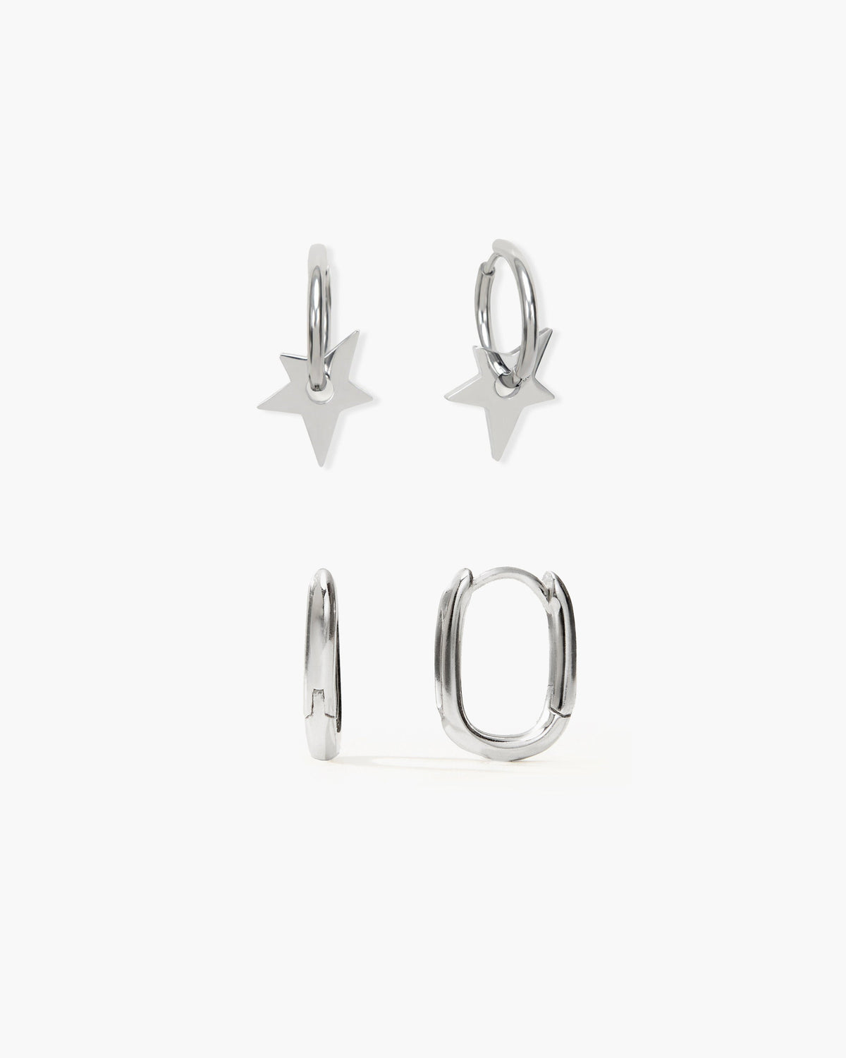 Silver Star & Link Earrings Set