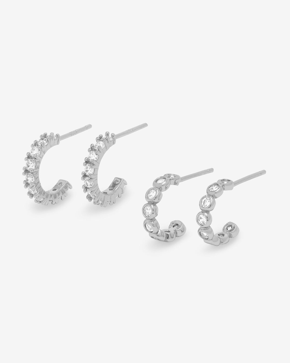 "They're So Cute" Huggie Set - Silver|White Diamondettes