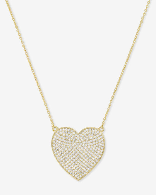 XL You Have My Whole Heart Pavé Necklace - Gold|White Diamondettes