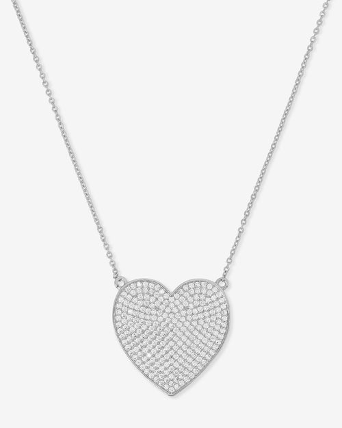 XL You Have My Whole Heart Pavé Necklace - Silver|White Diamondettes