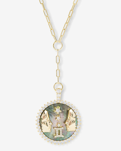Zodiac Medallion Necklace - Gold|White Diamondettes