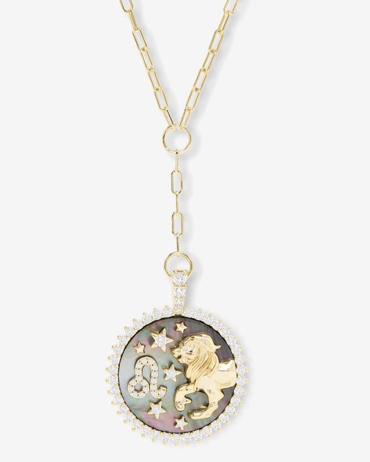 Zodiac Medallion Necklace - Gold|White Diamondettes