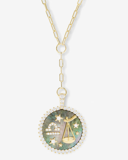 Zodiac Medallion Necklace - Gold|White Diamondettes