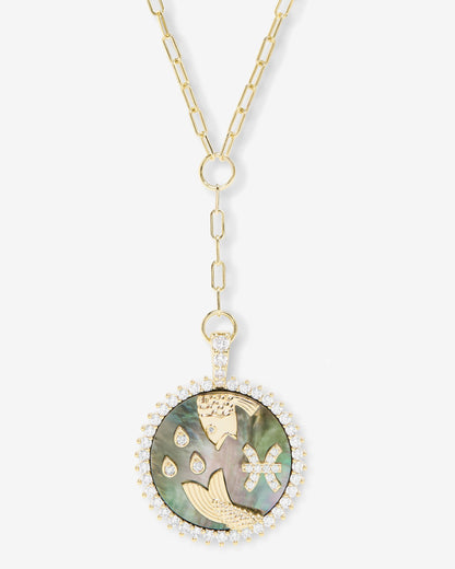Zodiac Medallion Necklace - Gold|White Diamondettes