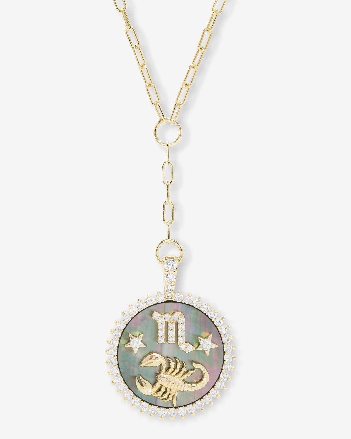 Zodiac Medallion Necklace - Gold|White Diamondettes