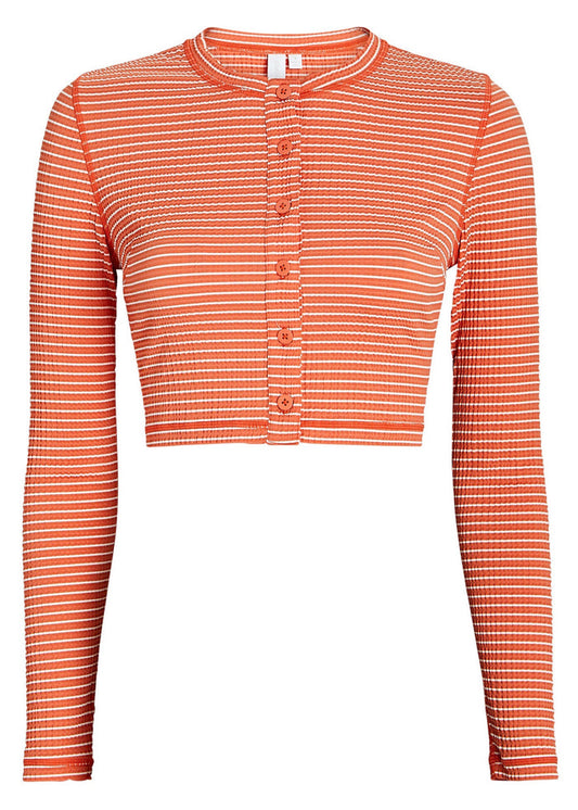 Aurelia Striped Seersucker Cardigan (Chili Stripe)