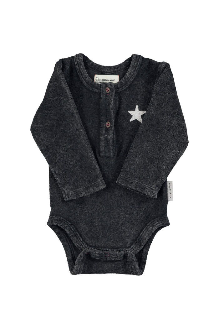 Baby LS Body in Faded Black w/ "Rock & Roll" Print