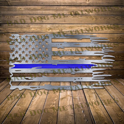 Bad Dog Metalworks Blue Line Tattered Flag - Dxf and Svg