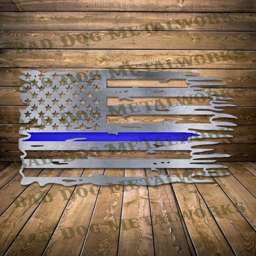 Bad Dog Metalworks Blue Line Tattered Flag - Dxf and Svg