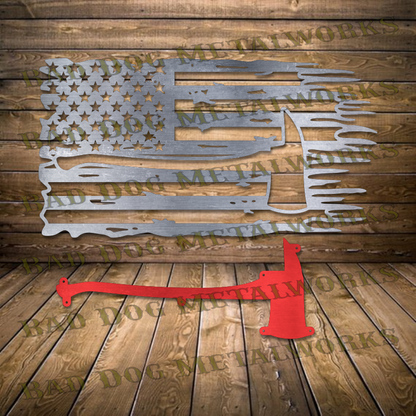 Bad Dog Metalworks Tattered Red Line Axe Flag - Dxf and Svg