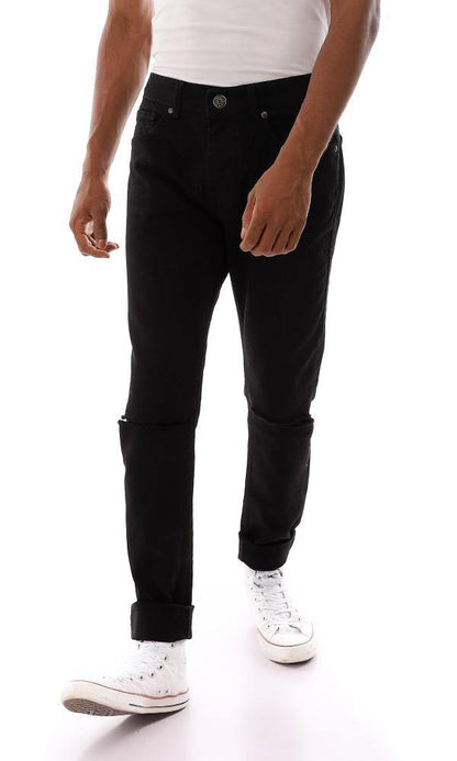 95645 Ripped Nee Solid Trendy Jeans - Black - Ravin