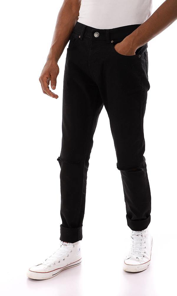 95645 Ripped Nee Solid Trendy Jeans - Black - Ravin