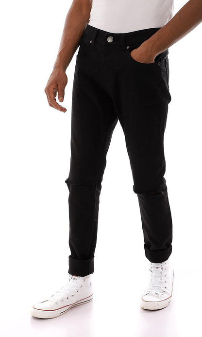 95645 Ripped Nee Solid Trendy Jeans - Black - Ravin