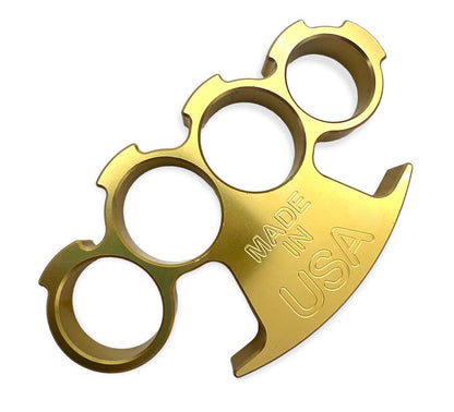 Patriotic brass knuckles with "Made in USA" engraving.