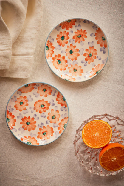 Ceramic Oval Espresso Cup with Hand Painted Orange Flowers - 2.4 oz