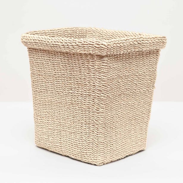 Rectangular Wastebasket / Bleached Natural Abaca Fiber