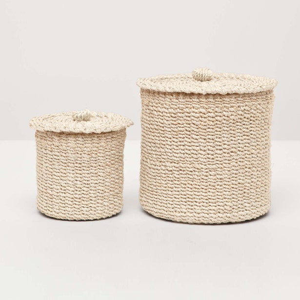 Canister: Set of 2 / Bleached Natural Abaca Fiber