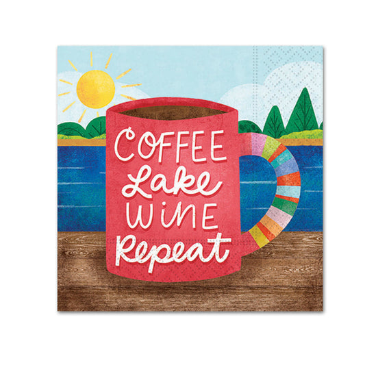 Coffee - Lake - Wine - Repeat Funny Cocktail Napkins