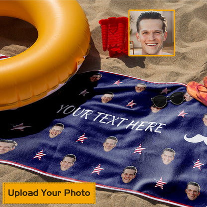 Custom Photo - The Father's Day Beach Towel US Flag Theme - Personalized Custom Beach Towel - Gift For Dad