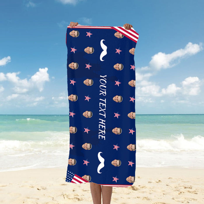 Custom Photo - The Father's Day Beach Towel US Flag Theme - Personalized Custom Beach Towel - Gift For Dad