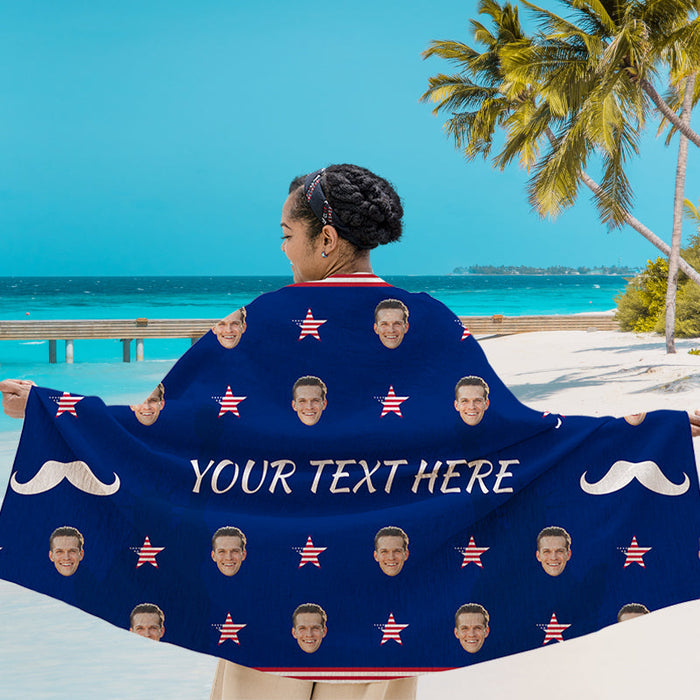 Custom Photo - The Father's Day Beach Towel US Flag Theme - Personalized Custom Beach Towel - Gift For Dad