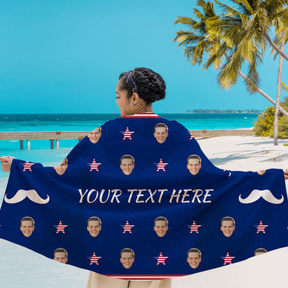 Custom Photo - The Father's Day Beach Towel US Flag Theme - Personalized Custom Beach Towel - Gift For Dad