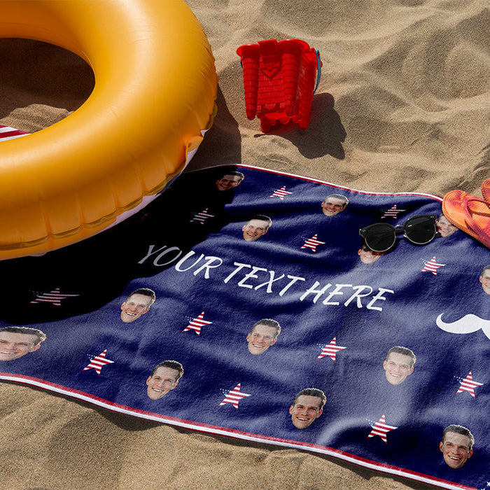 Custom Photo - The Father's Day Beach Towel US Flag Theme - Personalized Custom Beach Towel - Gift For Dad