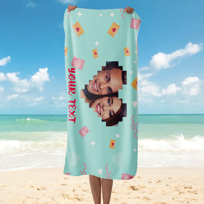 Custom Photo Summer Time With Love - Beach Towel - Couple Gift Personalized Custom Face Beach Towel