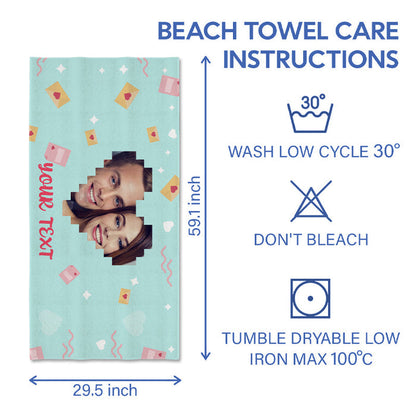 Custom Photo Summer Time With Love - Beach Towel - Couple Gift Personalized Custom Face Beach Towel