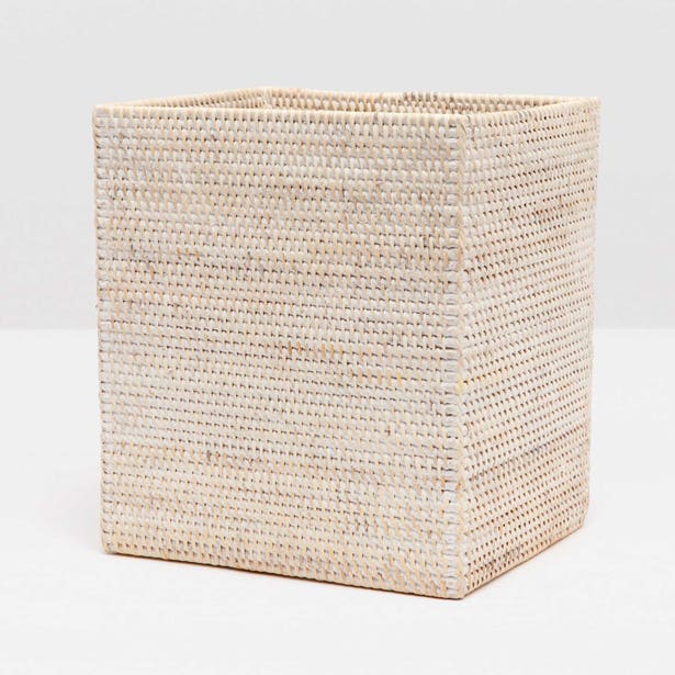 Rectangular Wastebasket / Whitewashed Rattan