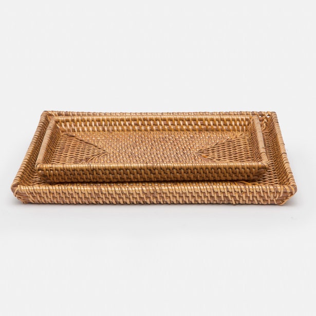 Trays: Set of 2 / Brown Rattan