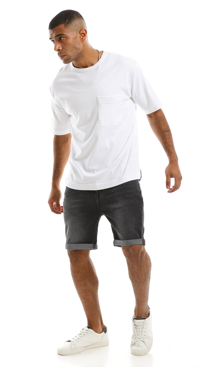 Dark Grey Slim Fit Roll Up Denim Shorts - 98136