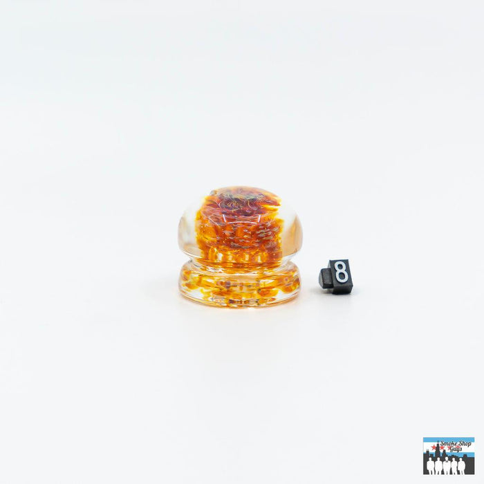 Durable Glass Spinner Caps: Deschutes River Sphere, Colorful Glass, Handcrafted Excellence, High-Quality Glass, Durability, Efficient Design, Channel-Cut Airflow, Improves Concentrate Vaporization, Universal Fit, Compatible with Most Quartz Bangers and Rigs, Vibrant Assorted Colors, Enhance Your Rig's Look, Easy Maintenance, Simple to Clean, Long-Term Performance.