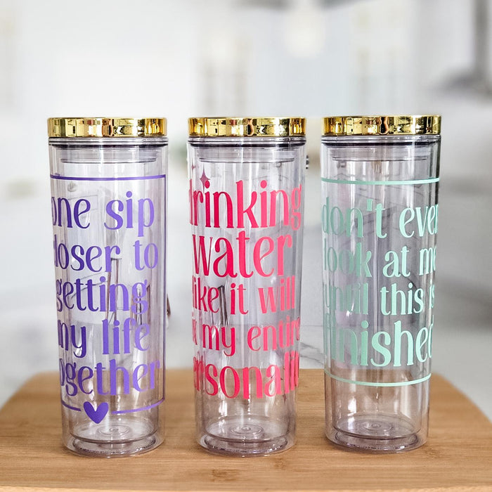 Drinking Water Like It Will Fix My Personality Funny Acrylic Tumbler with Gold Lid, Iced Coffee Cup for Her, Water Bottle, Summer Gift Salt and Sparkle