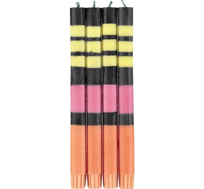 Eco Dinner Candles 4-Pack STRIPED Jet Black, Orange Flame, Neyron & Sulphur Yellow