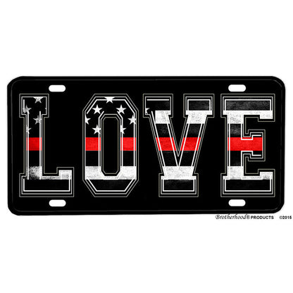 Firefighter Thin Red Line Love Design Aluminum License Plate