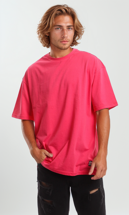 Fuchsia Electric Oversized Jersey Crew-Neck Tee - 97688