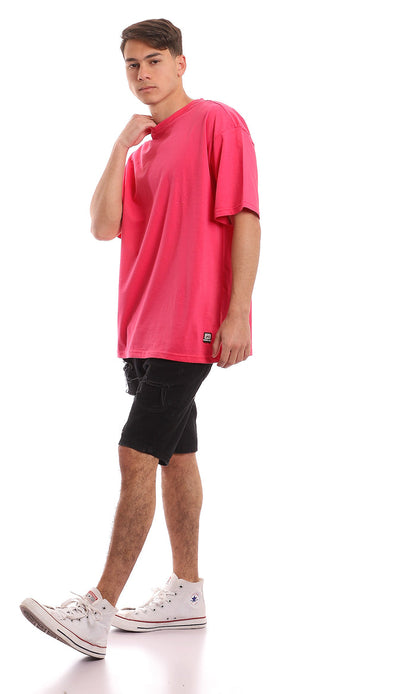 Fuchsia Electric Oversized Jersey Crew-Neck Tee - 97688