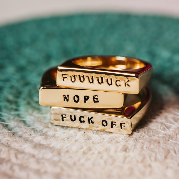 FUUUUUCK Gold or Silver Flat Top Ring Salt and Sparkle